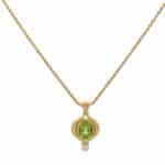 Vintage Mikimoto Peridot and Pearl Necklace in 18k Yellow Gold