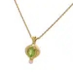 Vintage Mikimoto Peridot and Pearl Necklace in 18k Yellow Gold