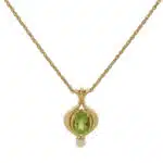 Vintage Mikimoto Peridot and Pearl Necklace in 18k Yellow Gold