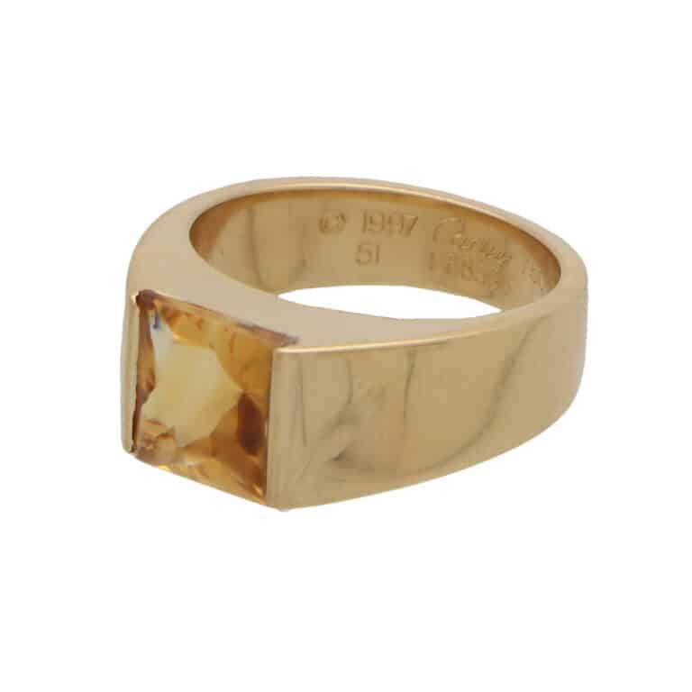 Vintage Cartier Citrine Tank Ring in Yellow Gold