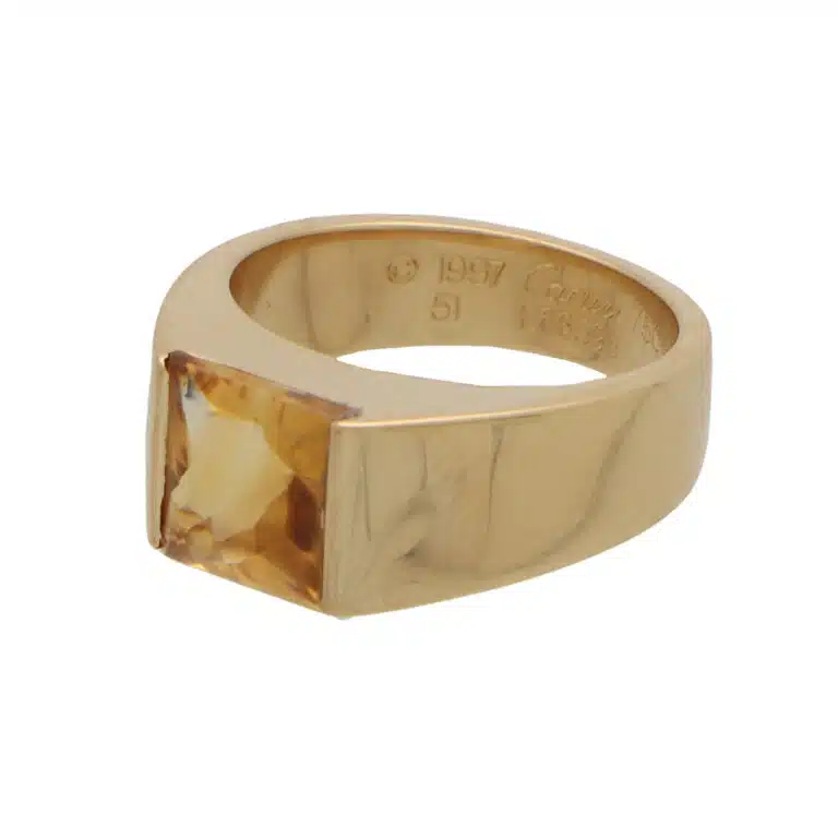 Vintage Cartier Citrine Tank Ring in Yellow Gold