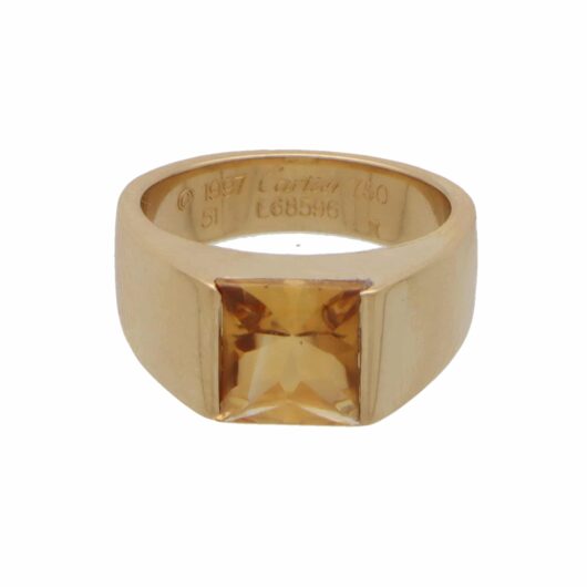 Vintage Cartier Citrine Tank Ring in Yellow Gold