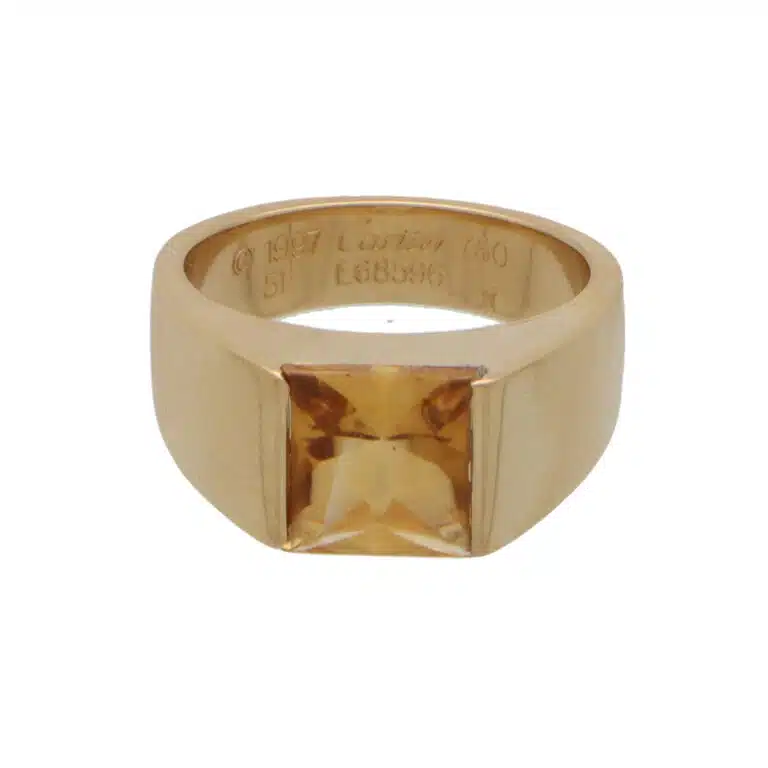 Vintage Cartier Citrine Tank Ring in Yellow Gold