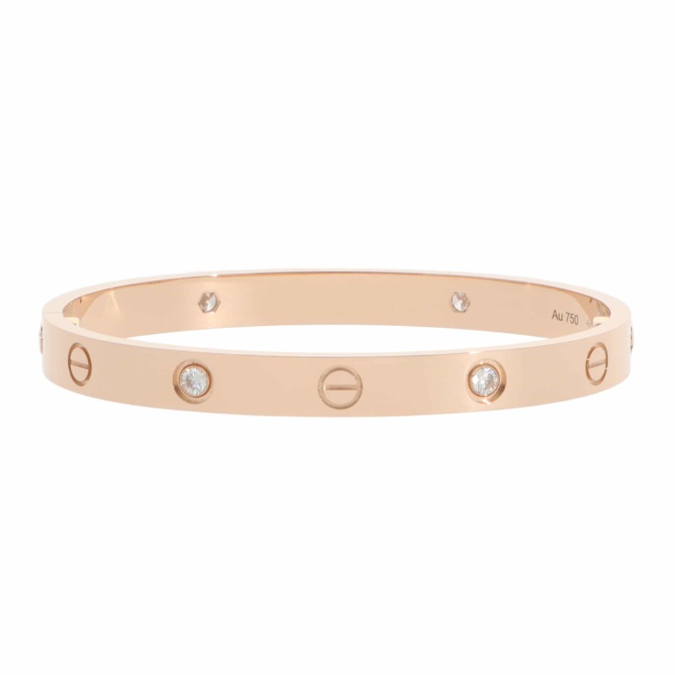Vintage Cartier Four Diamond LOVE Bracelet in Rose Gold, Size 16