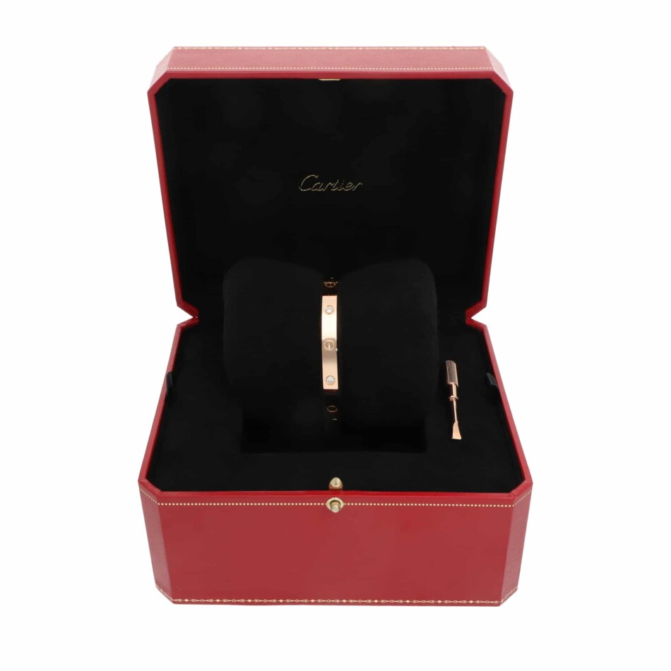 Vintage Cartier Four Diamond LOVE Bracelet in Rose Gold, Size 16