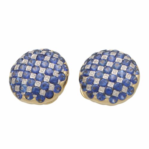 Vintage Sapphire and Diamond Checkerboard Earrings circa. 1980's
