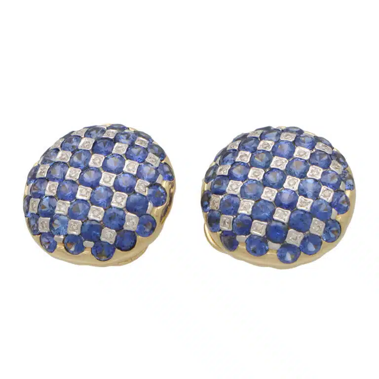 Vintage Sapphire and Diamond Checkerboard Earrings circa. 1980's