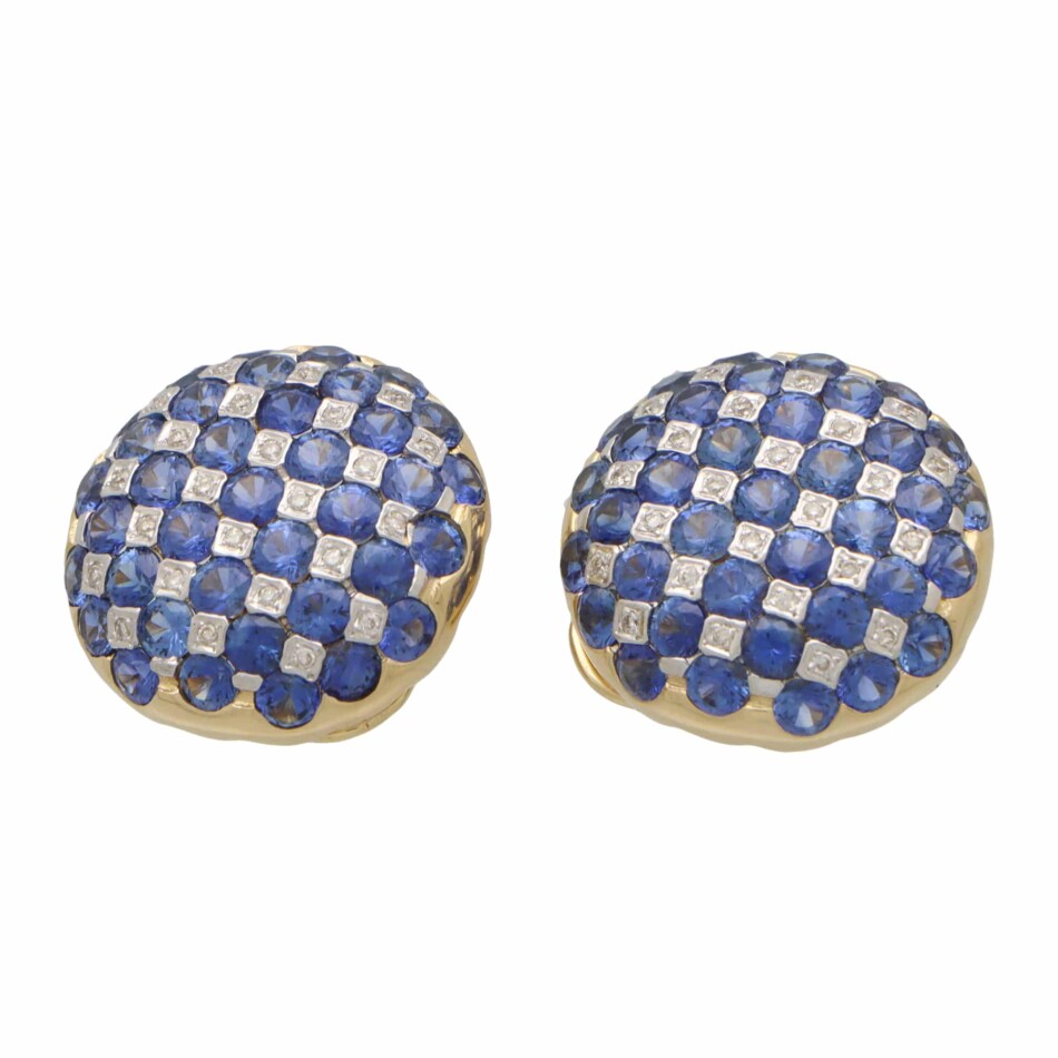 Vintage Sapphire and Diamond Checkerboard Earrings circa. 1980's