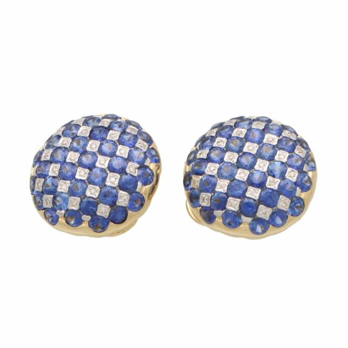 Vintage Sapphire and Diamond Checkerboard Earrings circa. 1980's