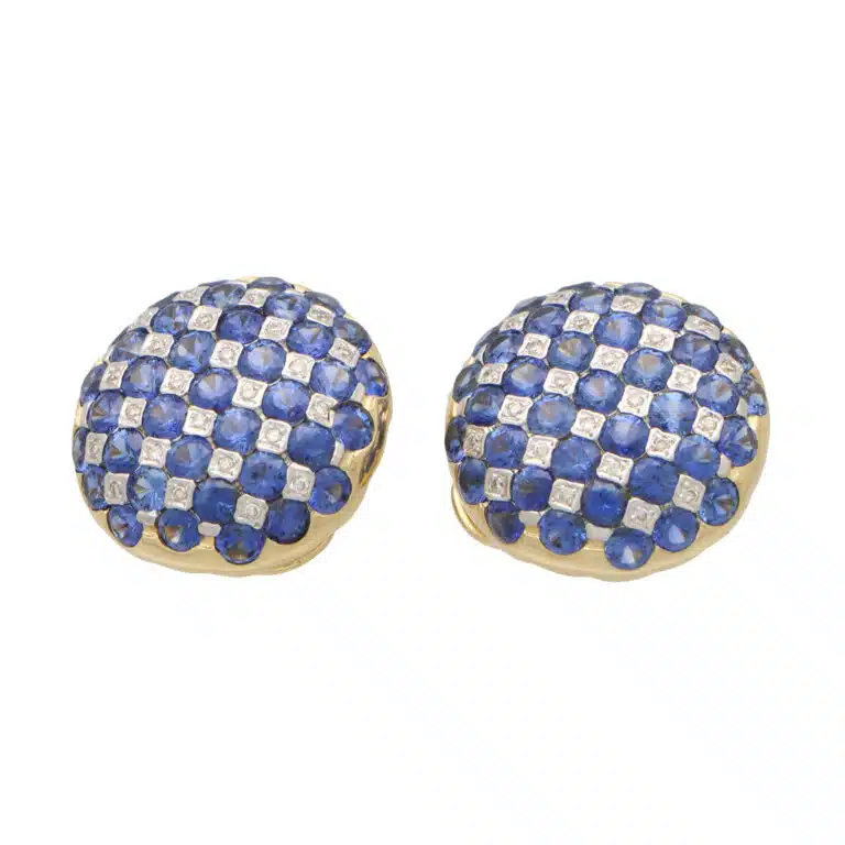 Vintage Sapphire and Diamond Checkerboard Earrings circa. 1980's