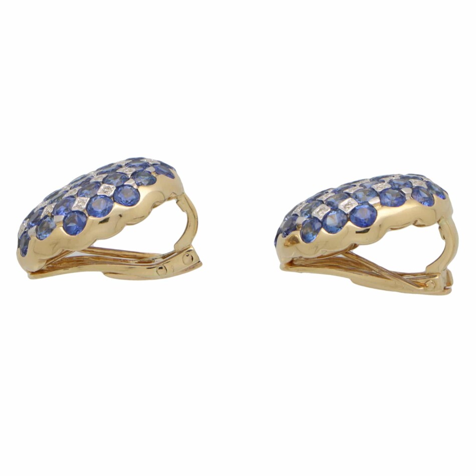 Vintage Sapphire and Diamond Checkerboard Earrings circa. 1980's