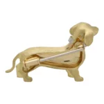 Diamond and Ruby Daschund Brooch in Yellow Gold