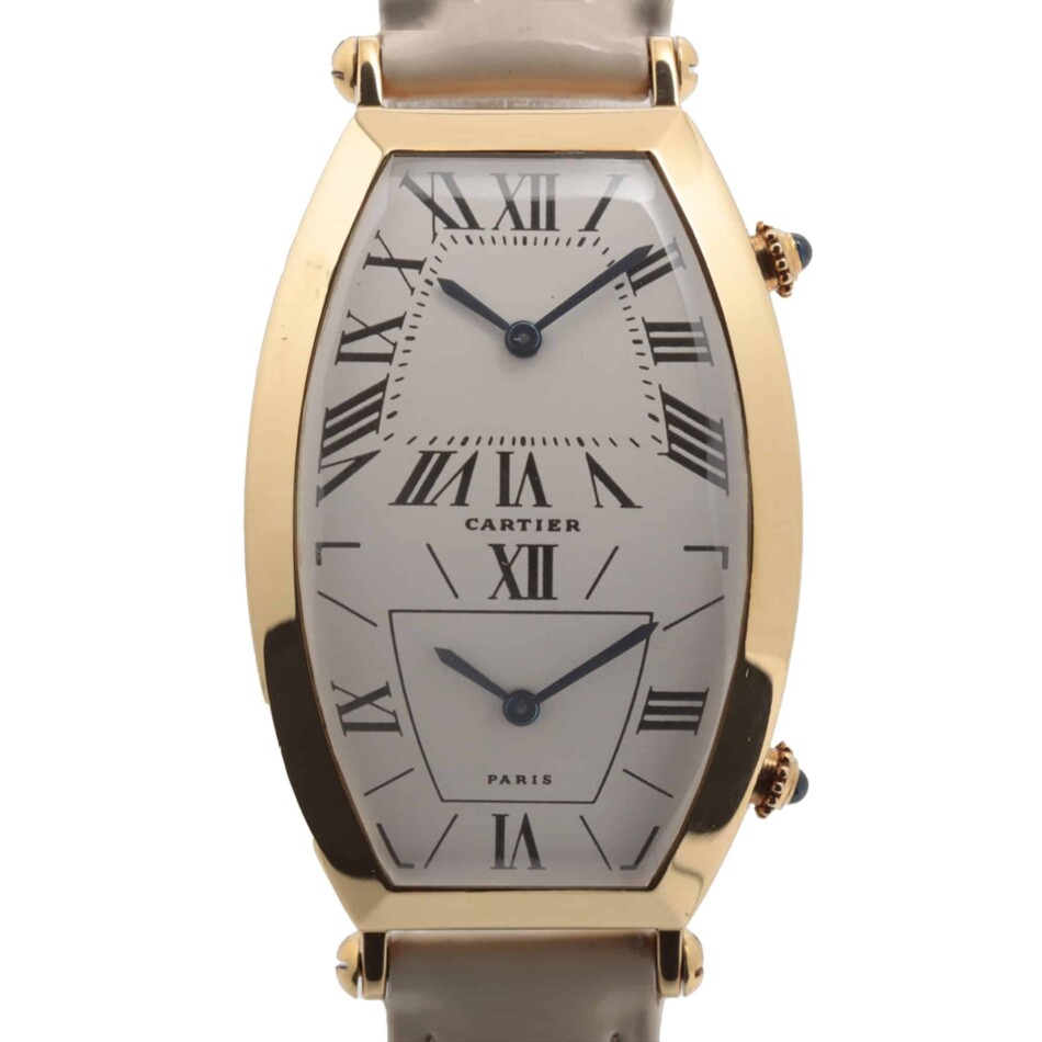 Cartier Tonneau 'Dual Time' 18ct yellow gold wrist watch