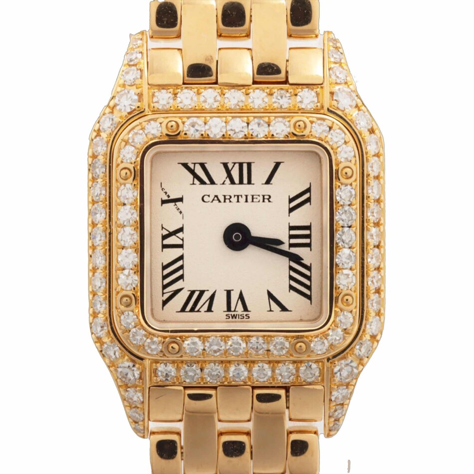 Vintage Cartier Panthere Mini watch in yellow gold and diamonds