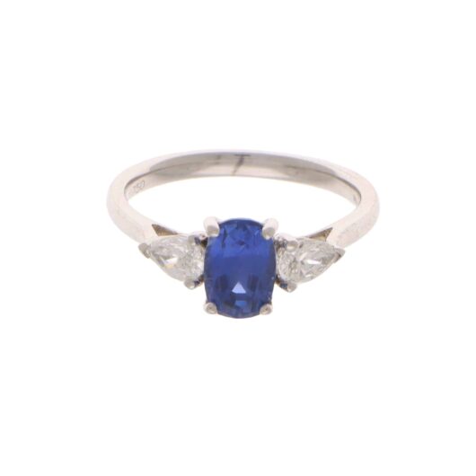 Vintage Sapphire and Diamond Three Stone set ring in White Gold