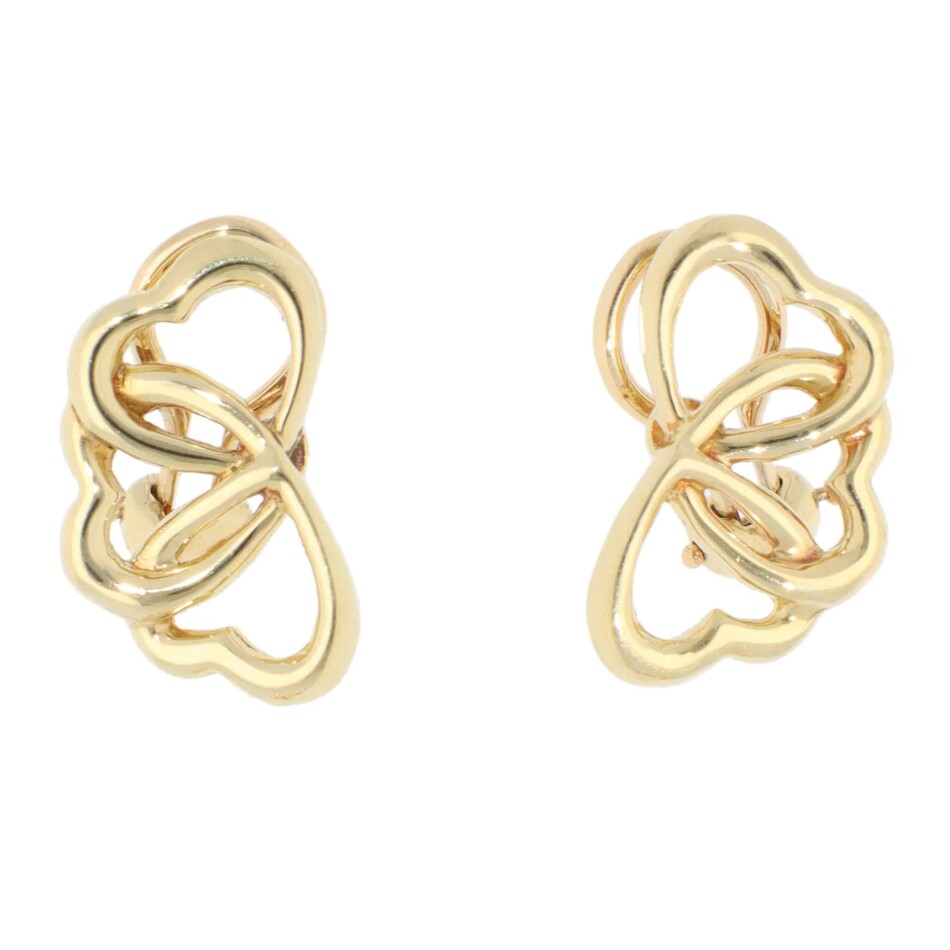 Vintage Tiffany & Co. Triple Heart Clip Earrings in Yellow Gold
