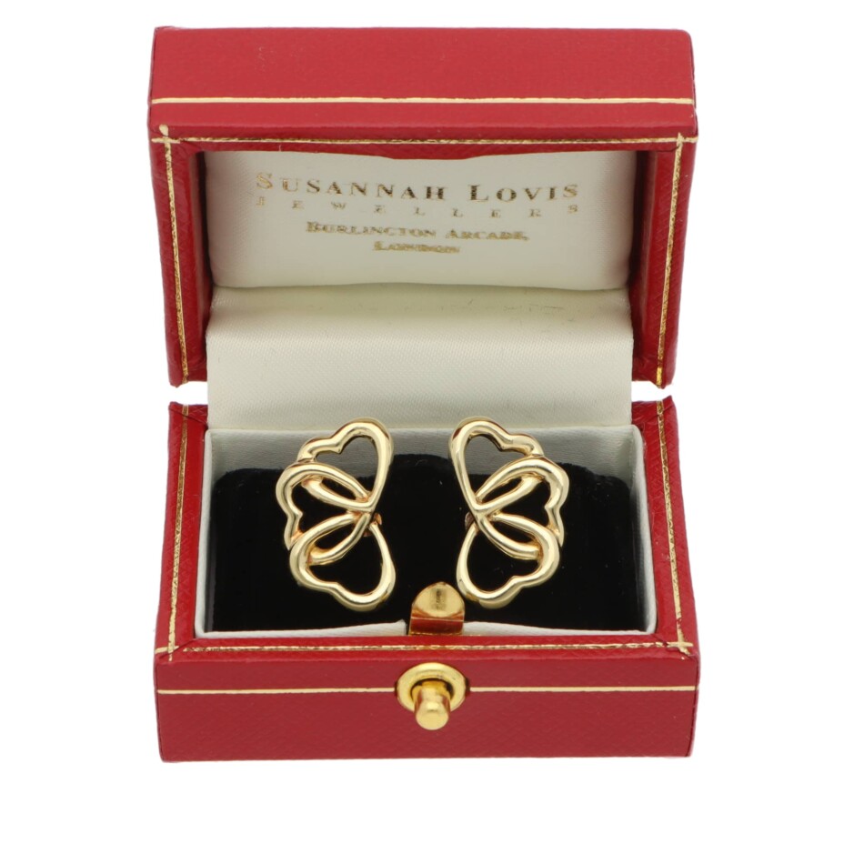 Vintage Tiffany & Co. Triple Heart Clip Earrings in Yellow Gold