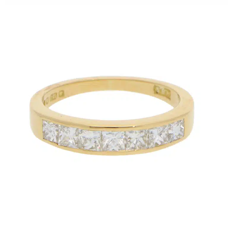 Vintage Princess Cut Diamond Half Eternity Ring in Yellow Gold