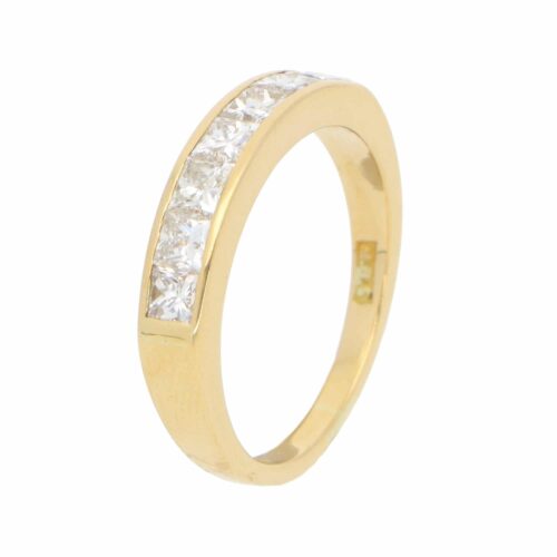 Vintage Princess Cut Diamond Half Eternity Ring in Yellow Gold