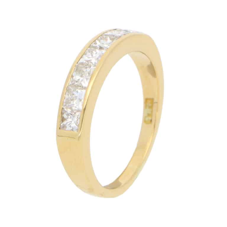 Vintage Princess Cut Diamond Half Eternity Ring in Yellow Gold