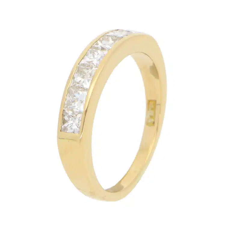 Vintage Princess Cut Diamond Half Eternity Ring in Yellow Gold