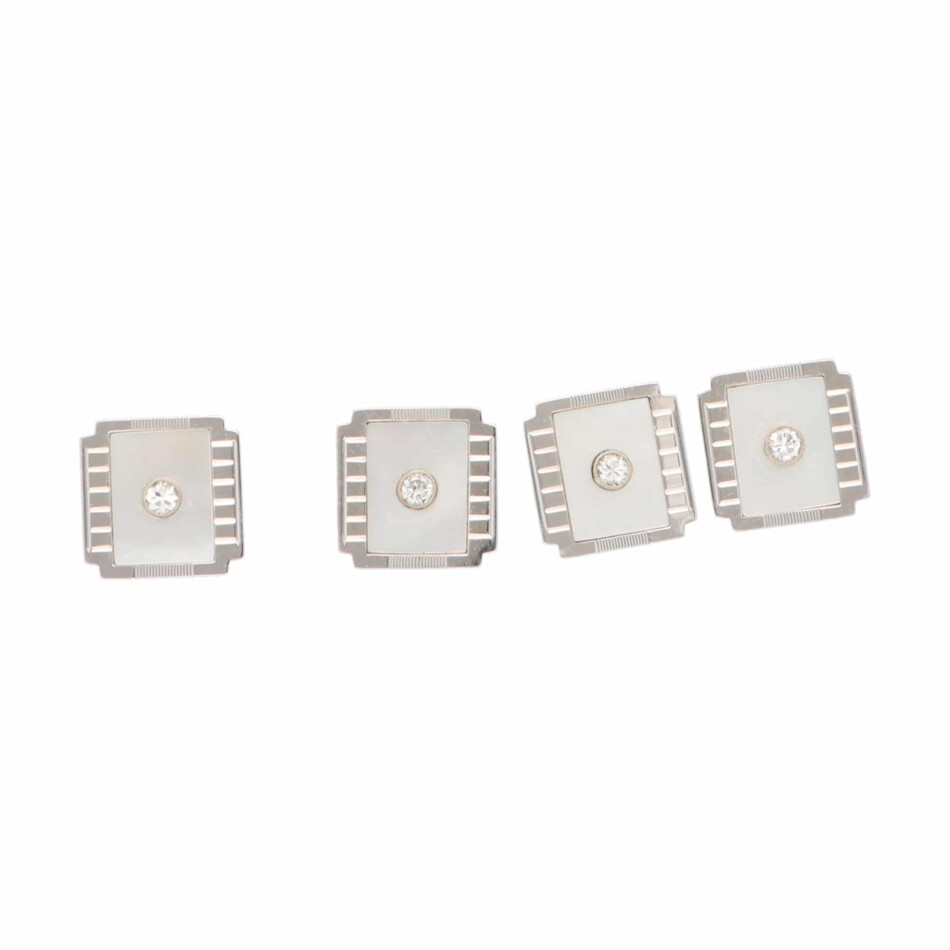 A set of Mother-of-Pearl and Diamond Cufflinks and Dress Studs