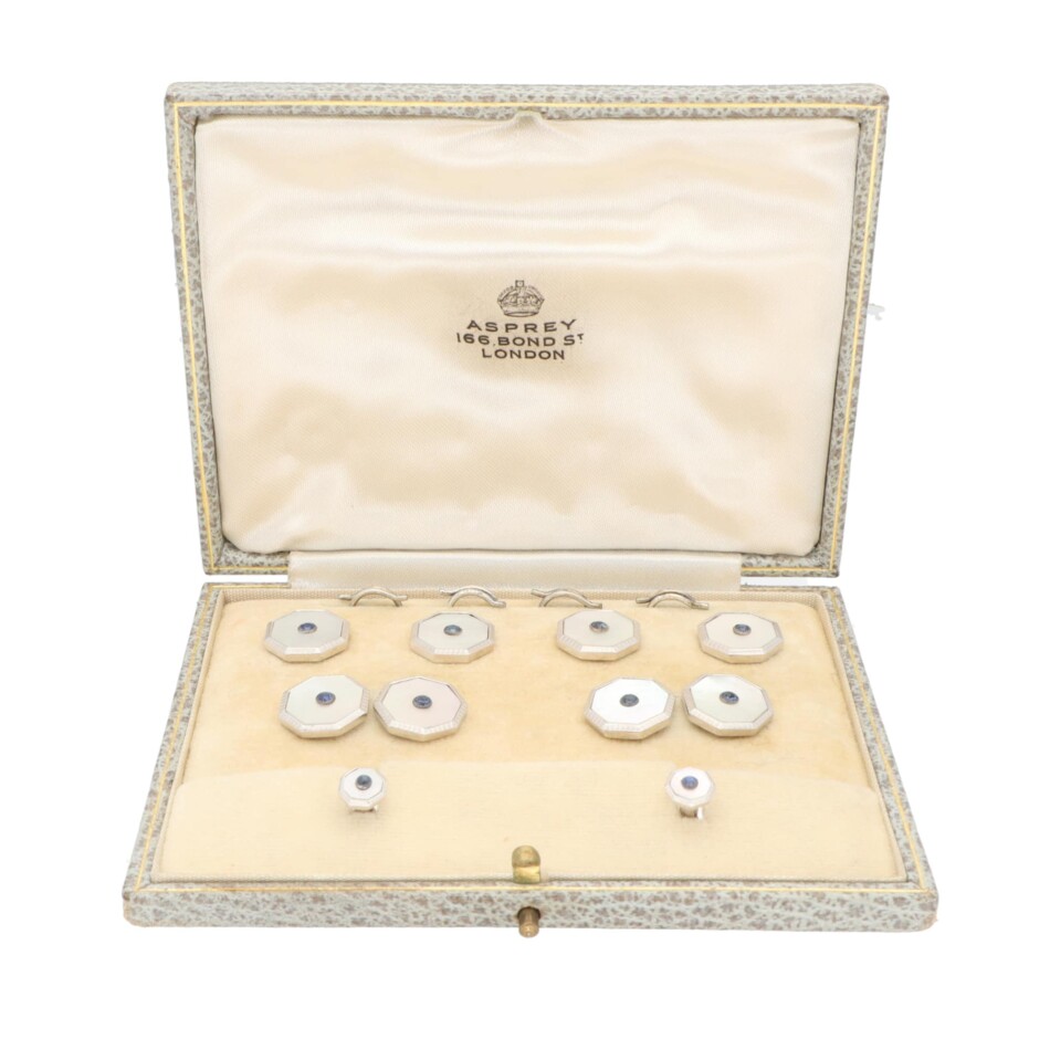 Vintage Mother of Pearl and Sapphire Cufflink and Stud Set