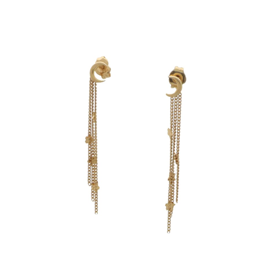 Vintage Star Drop Chain Earrings in Yellow Gold