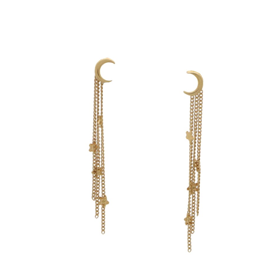 Vintage Star Drop Chain Earrings in Yellow Gold