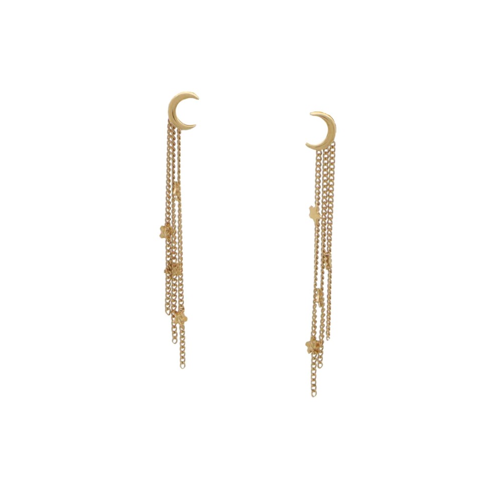 Vintage Star Drop Chain Earrings in Yellow Gold
