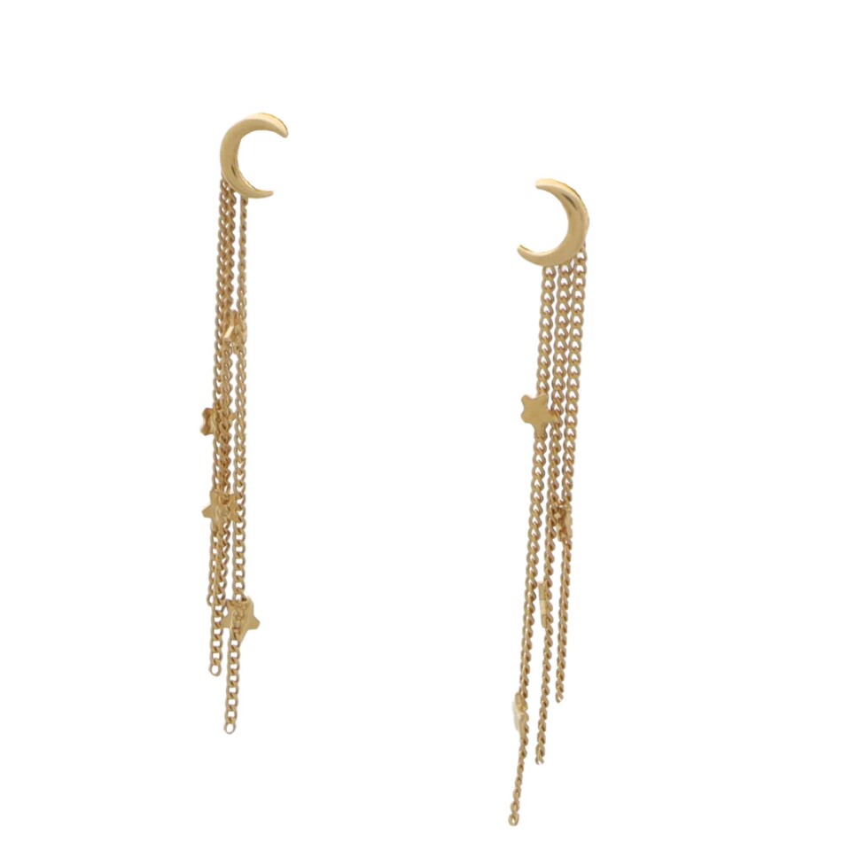 Vintage Star Drop Chain Earrings in Yellow Gold