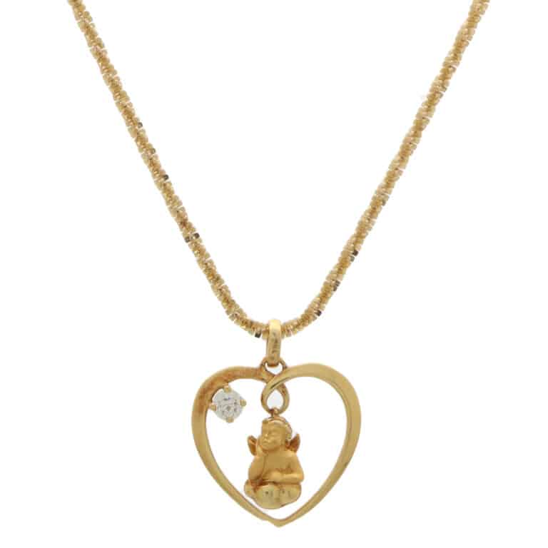 Vintage Carrera y Carrera Diamond Cherub and Heart Pendant