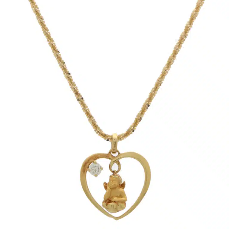 Vintage Carrera y Carrera Diamond Cherub and Heart Pendant