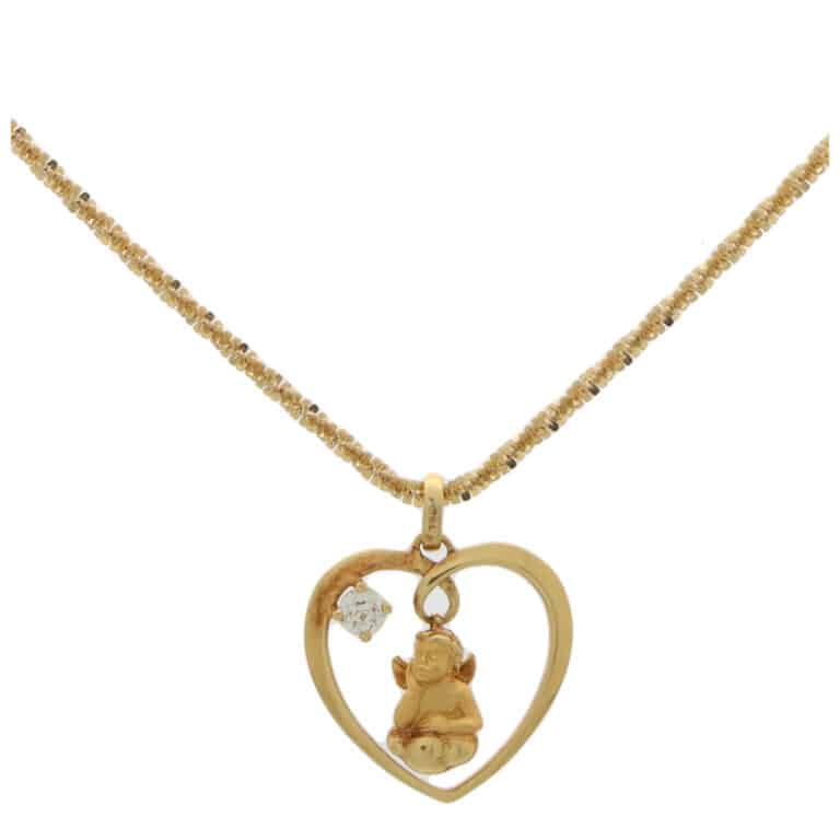 Vintage Carrera y Carrera Diamond Cherub and Heart Pendant