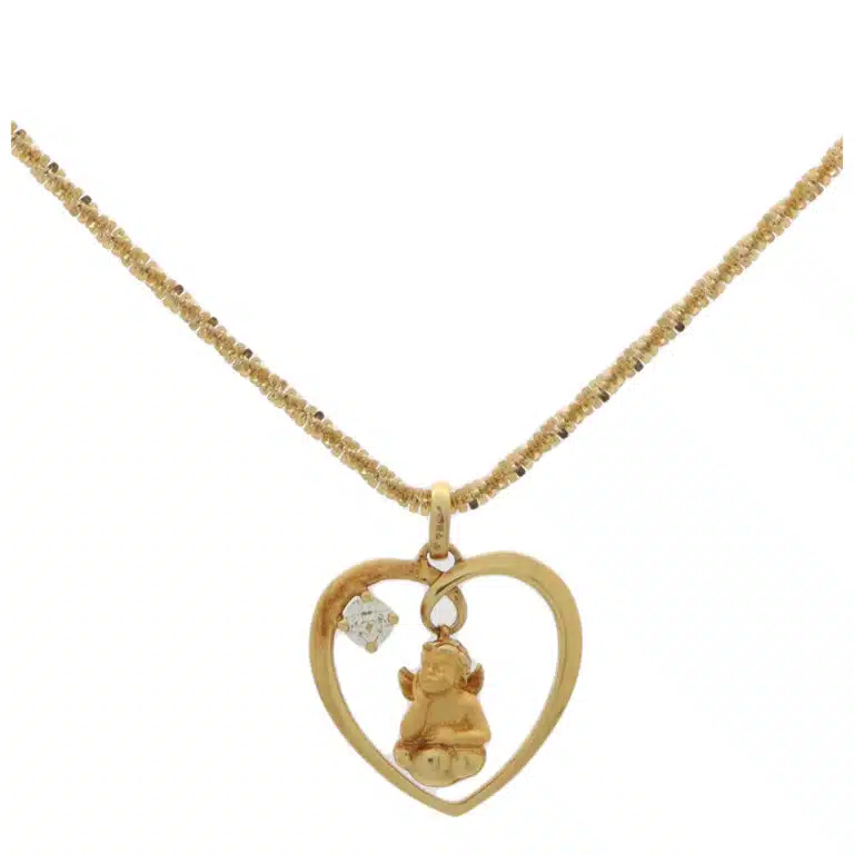 Vintage Carrera y Carrera Diamond Cherub and Heart Pendant