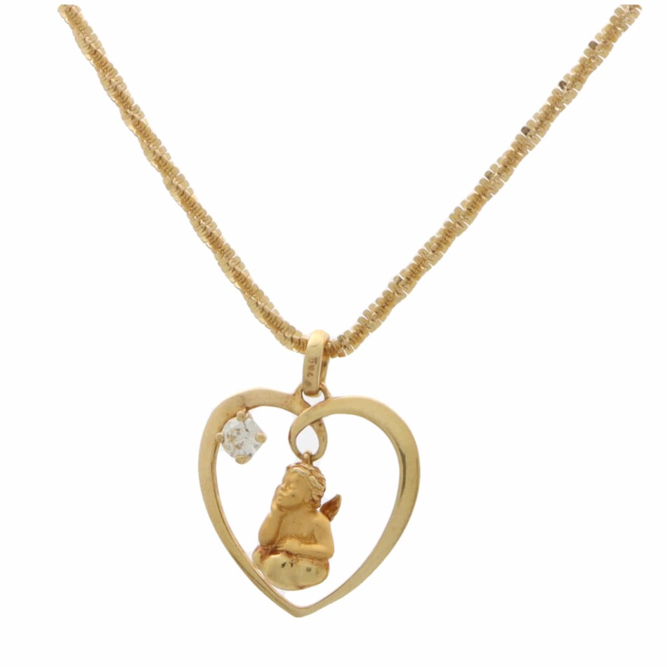 Vintage Carrera y Carrera Diamond Cherub and Heart Pendant
