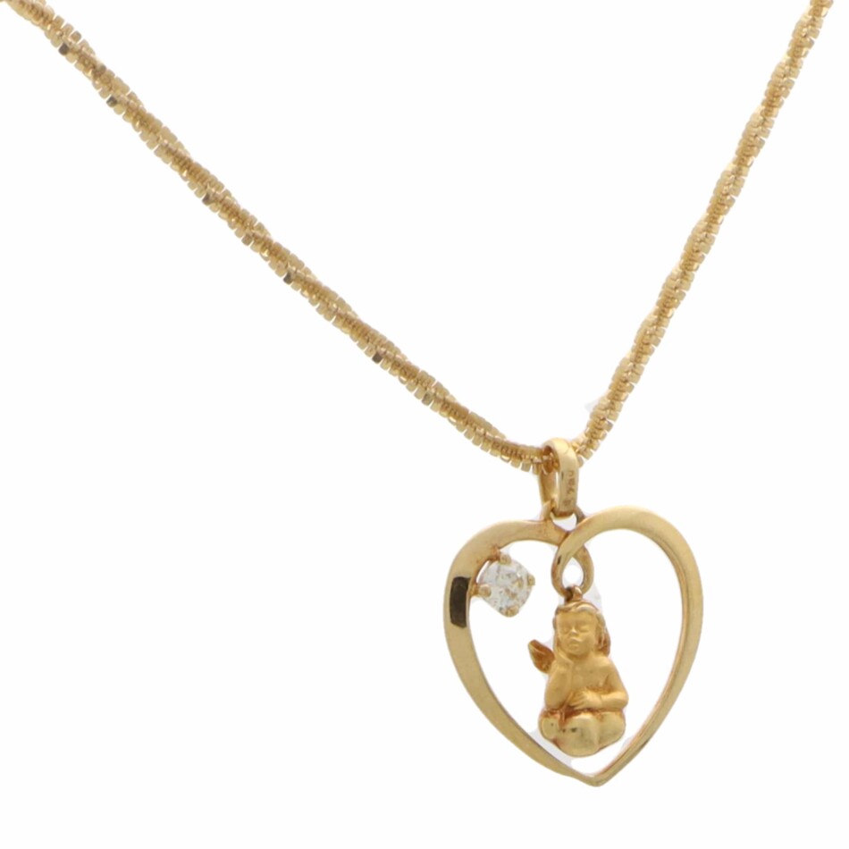 Vintage Carrera y Carrera Diamond Cherub and Heart Pendant