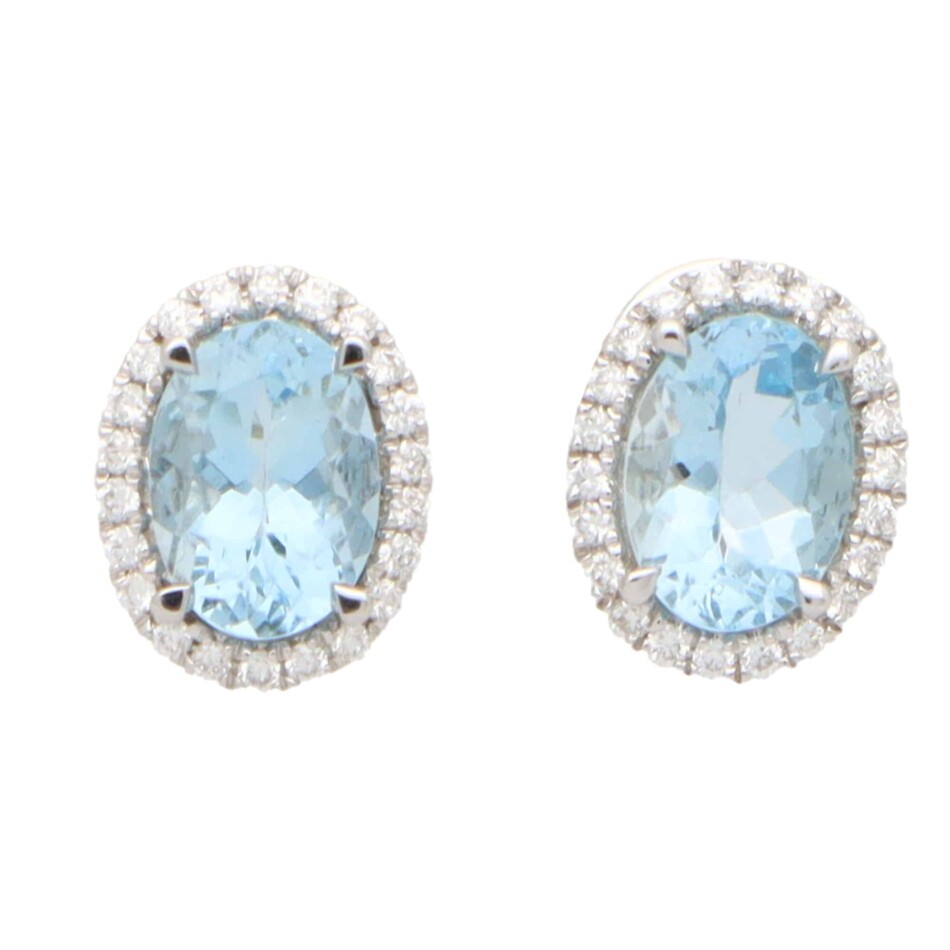 Aquamarine and Diamond Stud Earrings