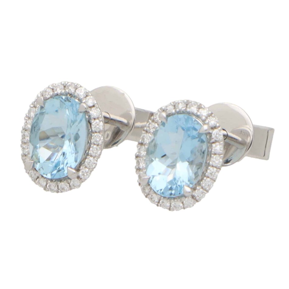 Aquamarine and Diamond Stud Earrings