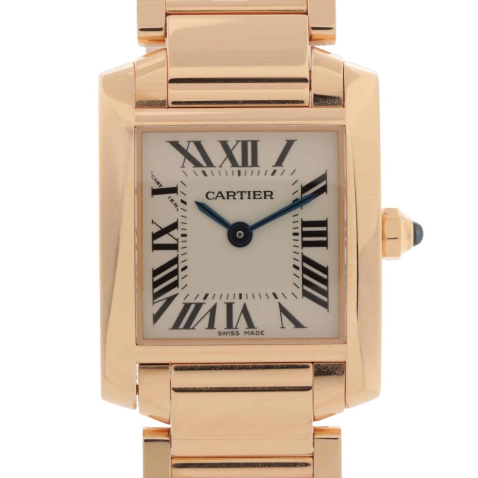 Rose Gold Cartier Tank Française on matching Rose Gold Bracelet
