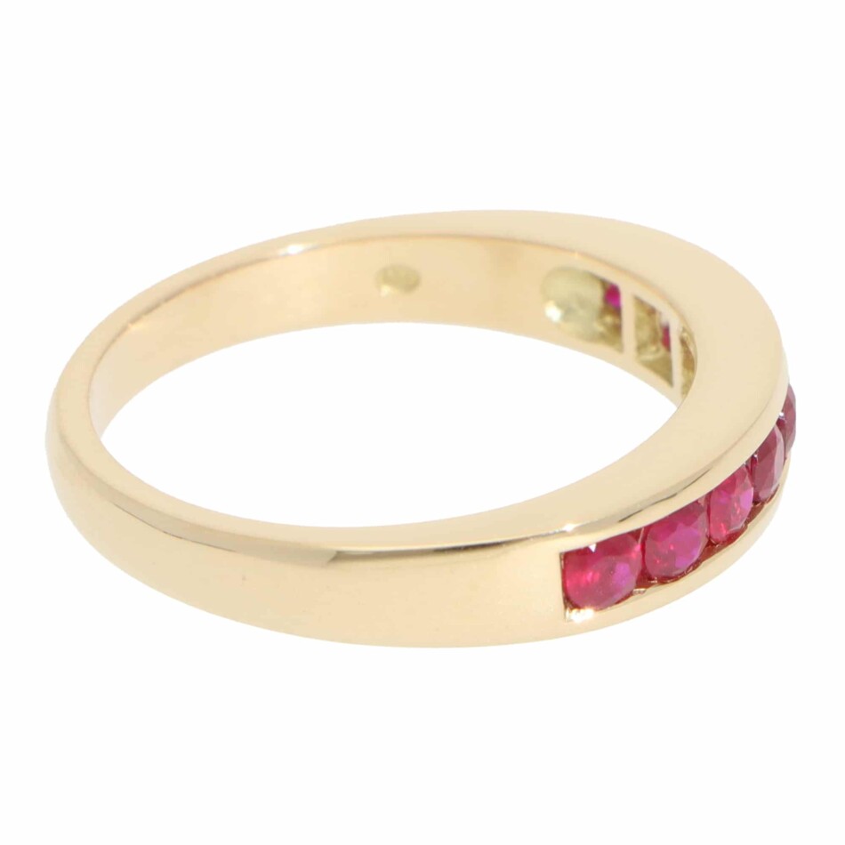 Contemporary Half Eternity Ruby Channel Ring in Yellow Gold