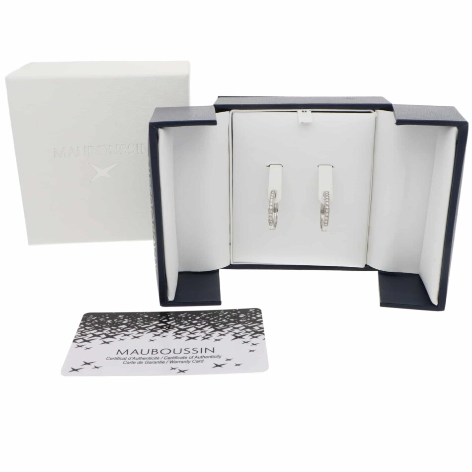 Vintage Mauboussin Paris Diamond Hoop Earrings in White Gold
