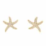 Medium Diamond Starfish Stud Earrings in Yellow Gold