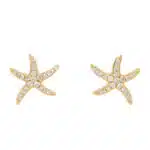 Medium Diamond Starfish Stud Earrings in Yellow Gold