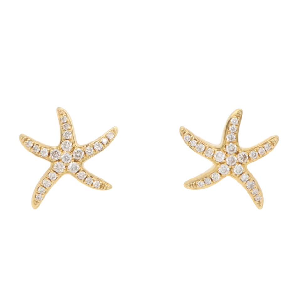 Medium Diamond Starfish Stud Earrings in Yellow Gold