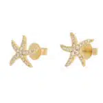 Medium Diamond Starfish Stud Earrings in Yellow Gold
