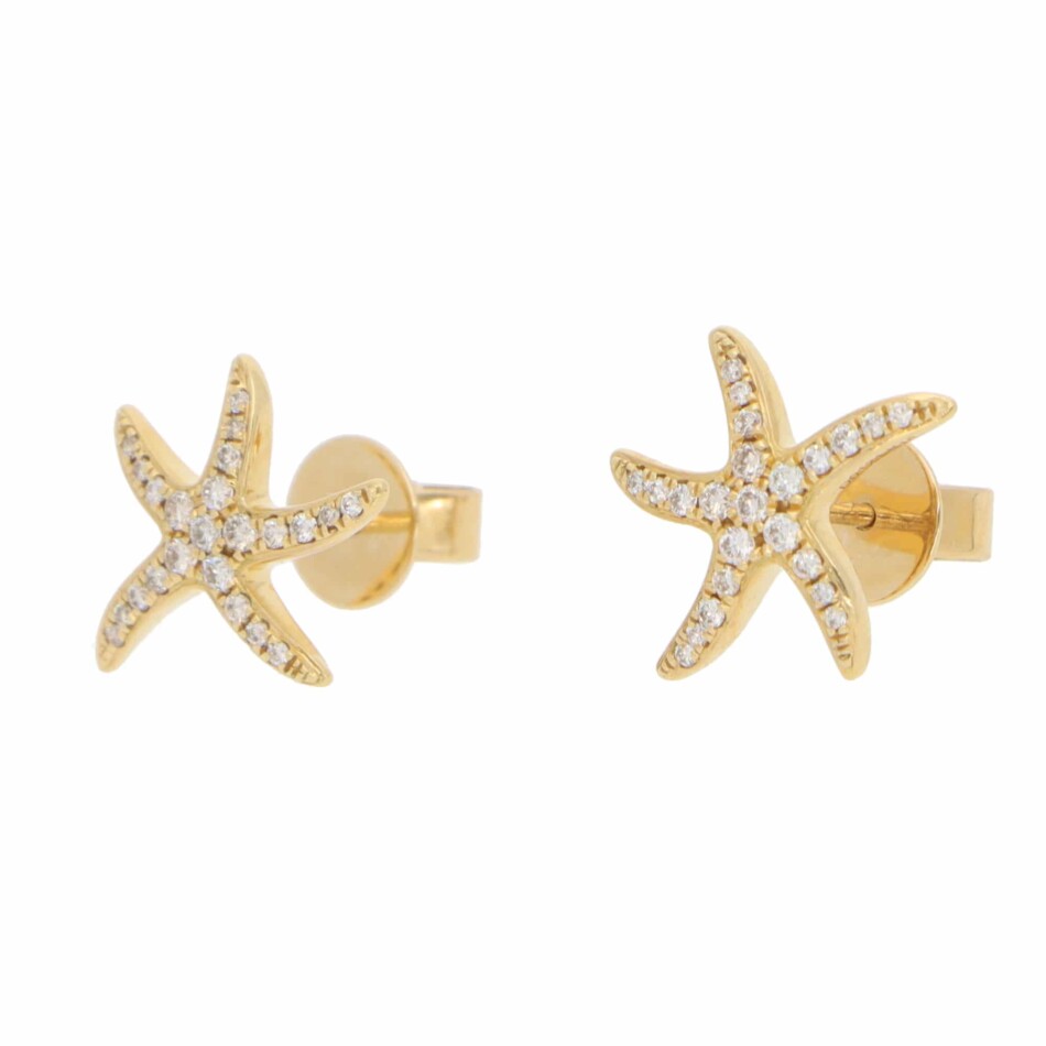 Medium Diamond Starfish Stud Earrings in Yellow Gold