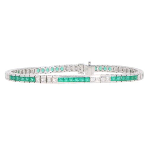 Contemporary Emerald and Diamond Line Tennis Bracelet