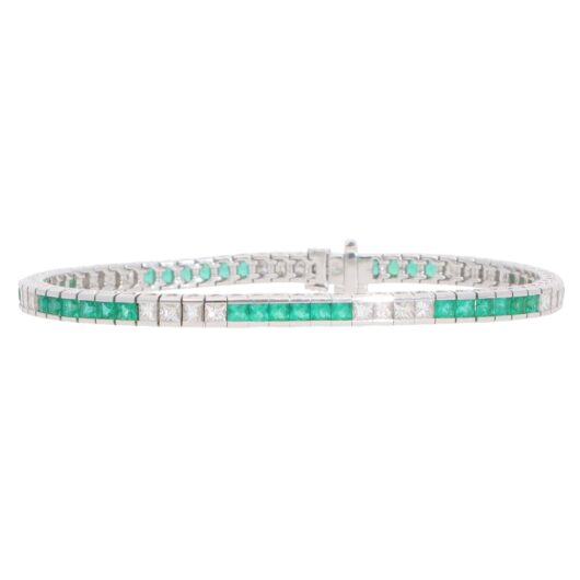 Contemporary Emerald and Diamond Line Tennis Bracelet