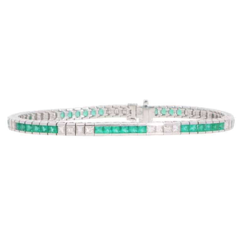 Contemporary Emerald and Diamond Line Tennis Bracelet